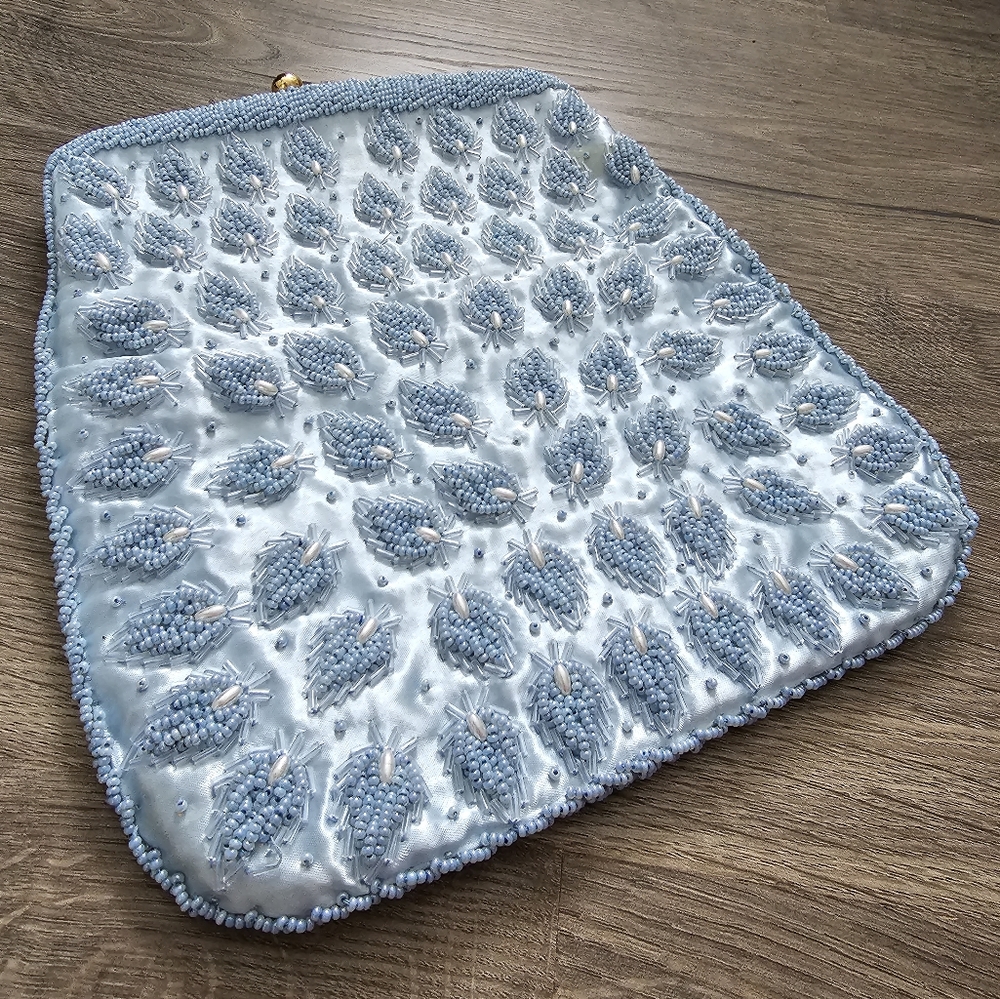 Hand Beaded Vintage Baby Blue Clutch